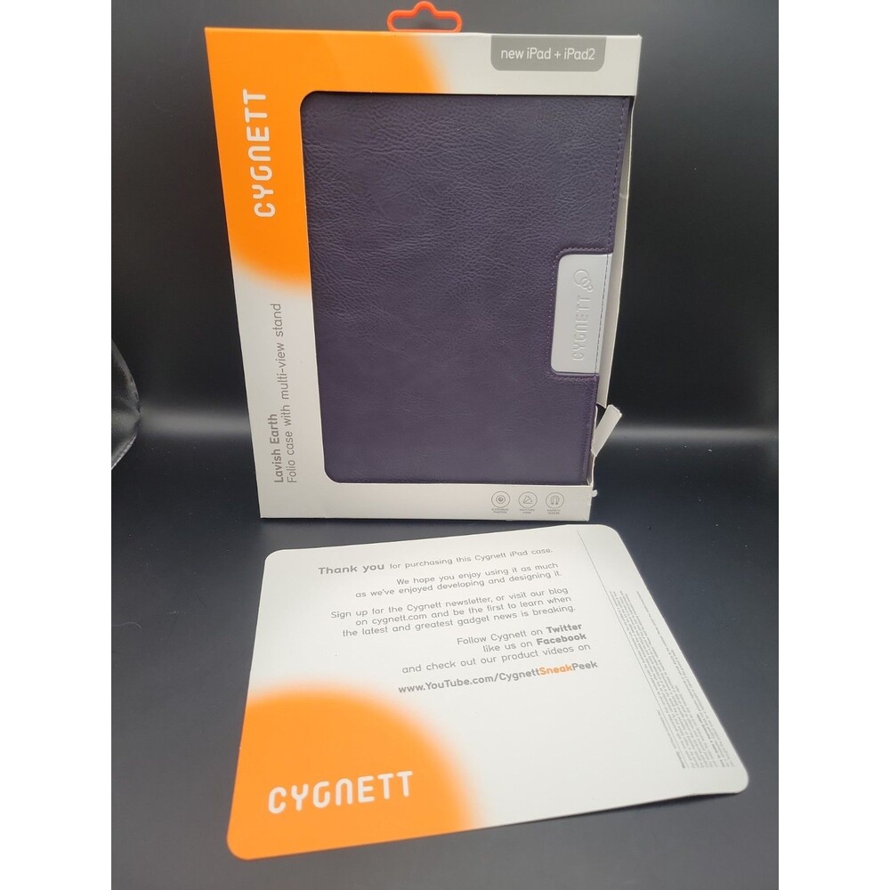 Cygnett IPad or iPad2 Purple Leather Cover Case W/ Pocket Sleep/Wake Function